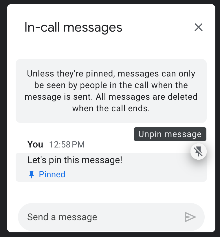Pin your messages in Google Meet Image 1
